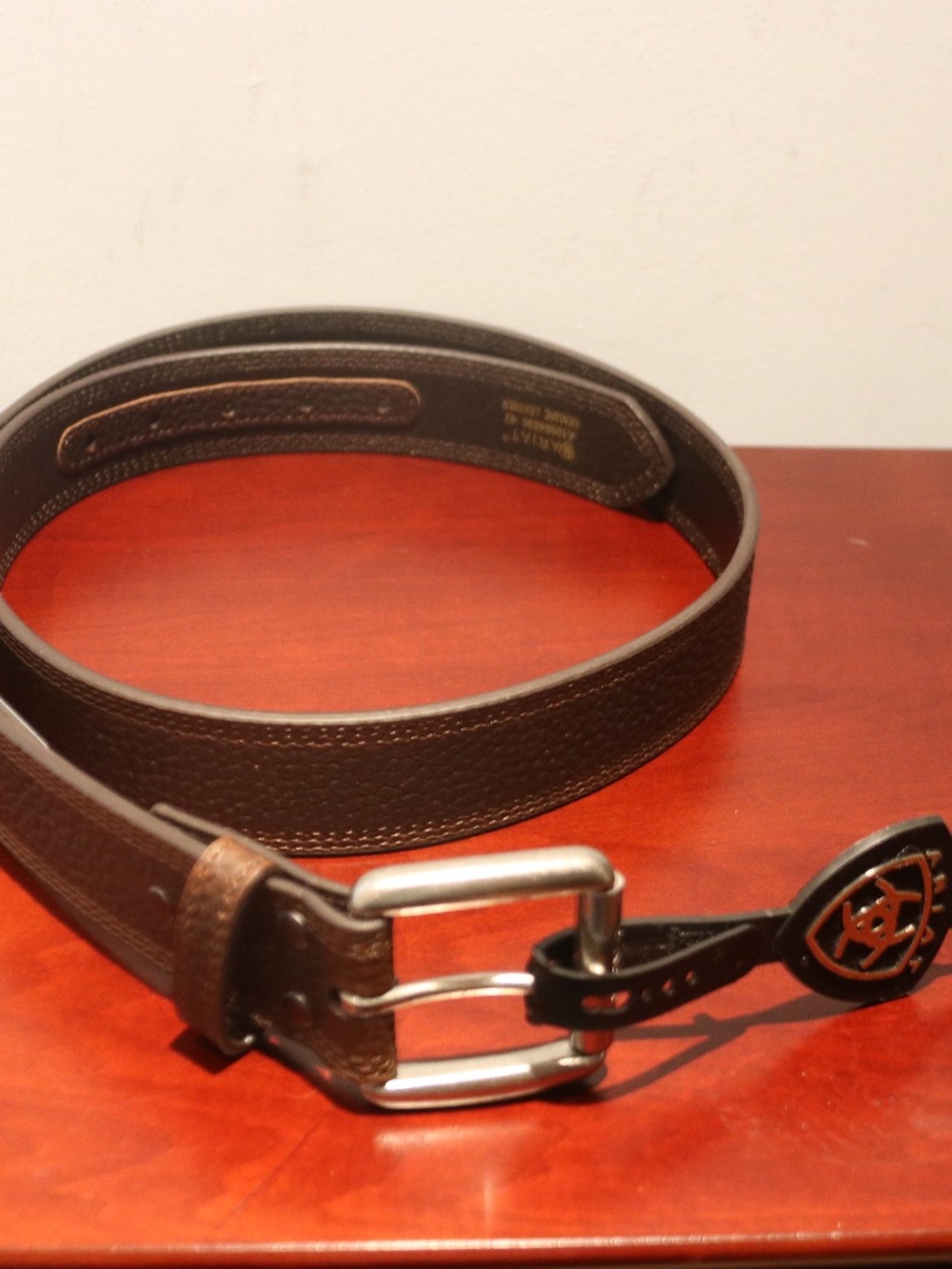 NWT Ariat Brown Leather Belt With Silver Buckle, Size 42